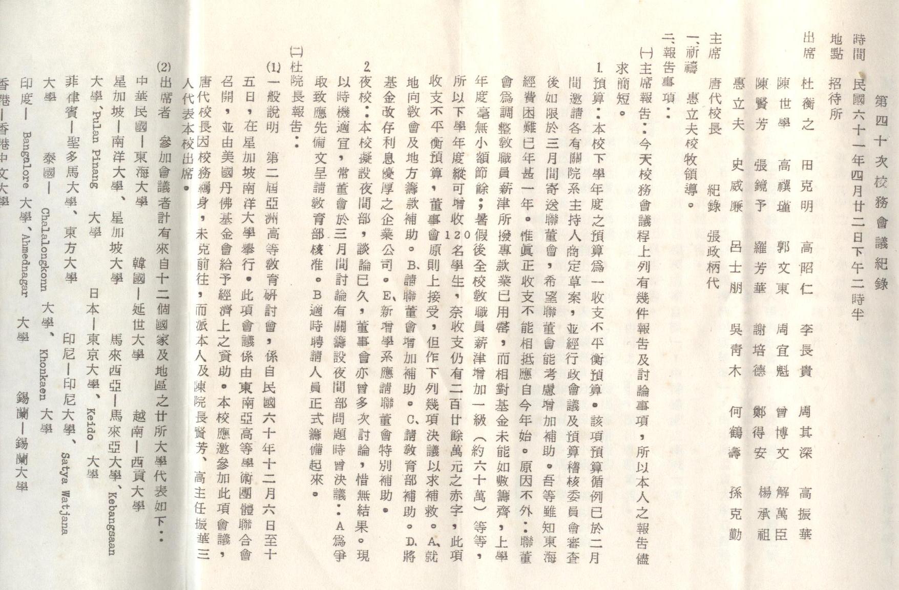 61年4月22日校務會議紀錄